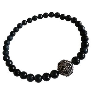 Polished Navy Tiger Eye Stretch Bracelet with Tibetan Silver Decorative Spacer